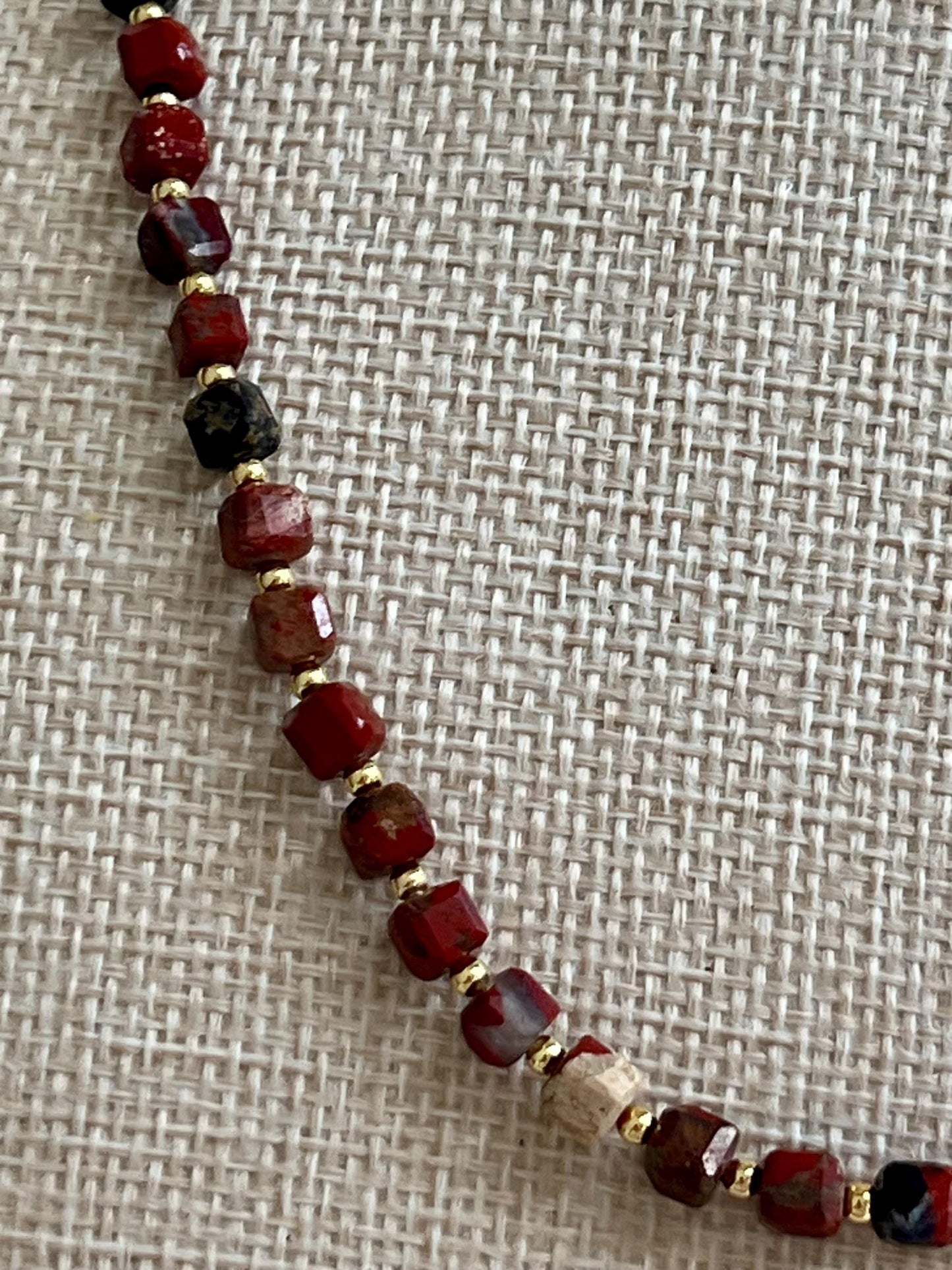 Red Jasper Beaded Necklace 18k Gold Filled Clasp 18k Gold Filled Beads Natural Semi-Precious Gemstones Necklace Red Gold Layering Necklace