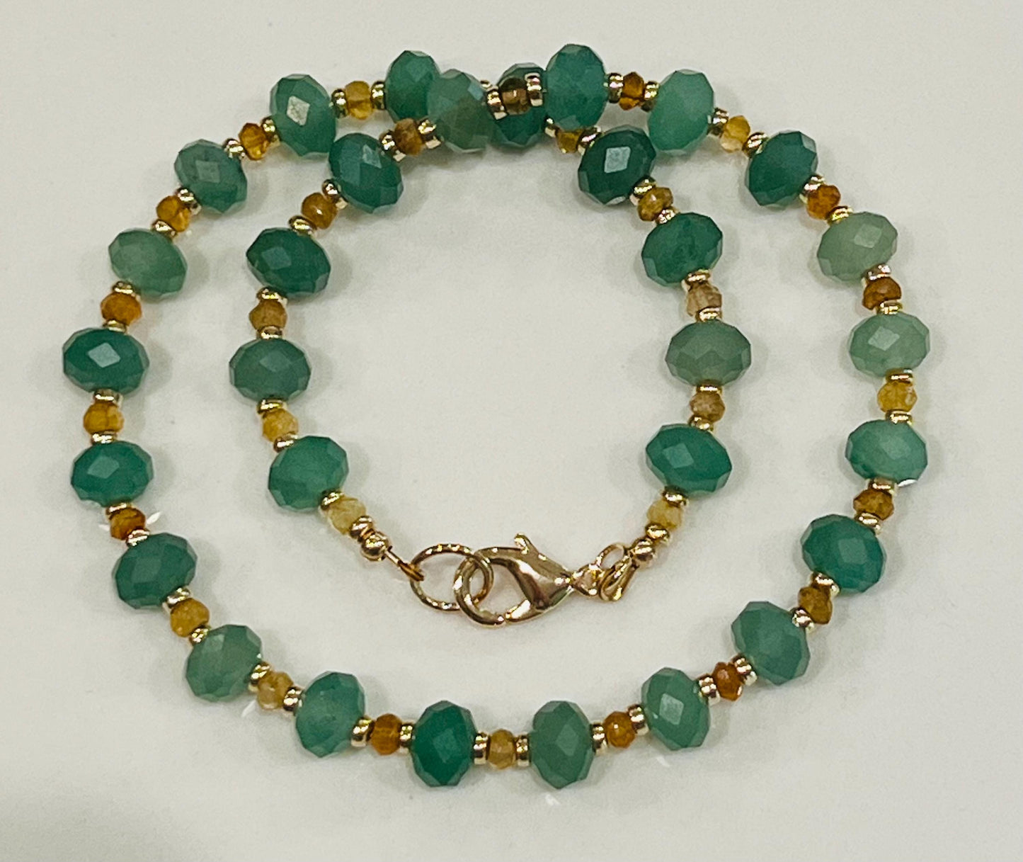 The Good Fortune Necklace Green Aventurine/Citrine Beaded Necklace with an 18k Gold Filled Clasp/Rondelle Beads Natural Gemstone Necklace