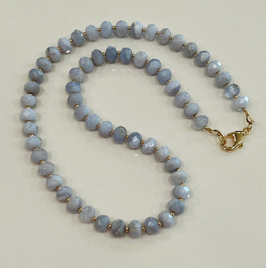 Blue Lace Agate Beaded Necklace