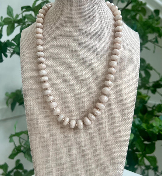 Mystic Moonstone Beaded Necklace Electroplated 10x6mm Smooth Rondelle Moonstone 18k Gold Filled Clasp/Beads Beautiful Cream Necklace