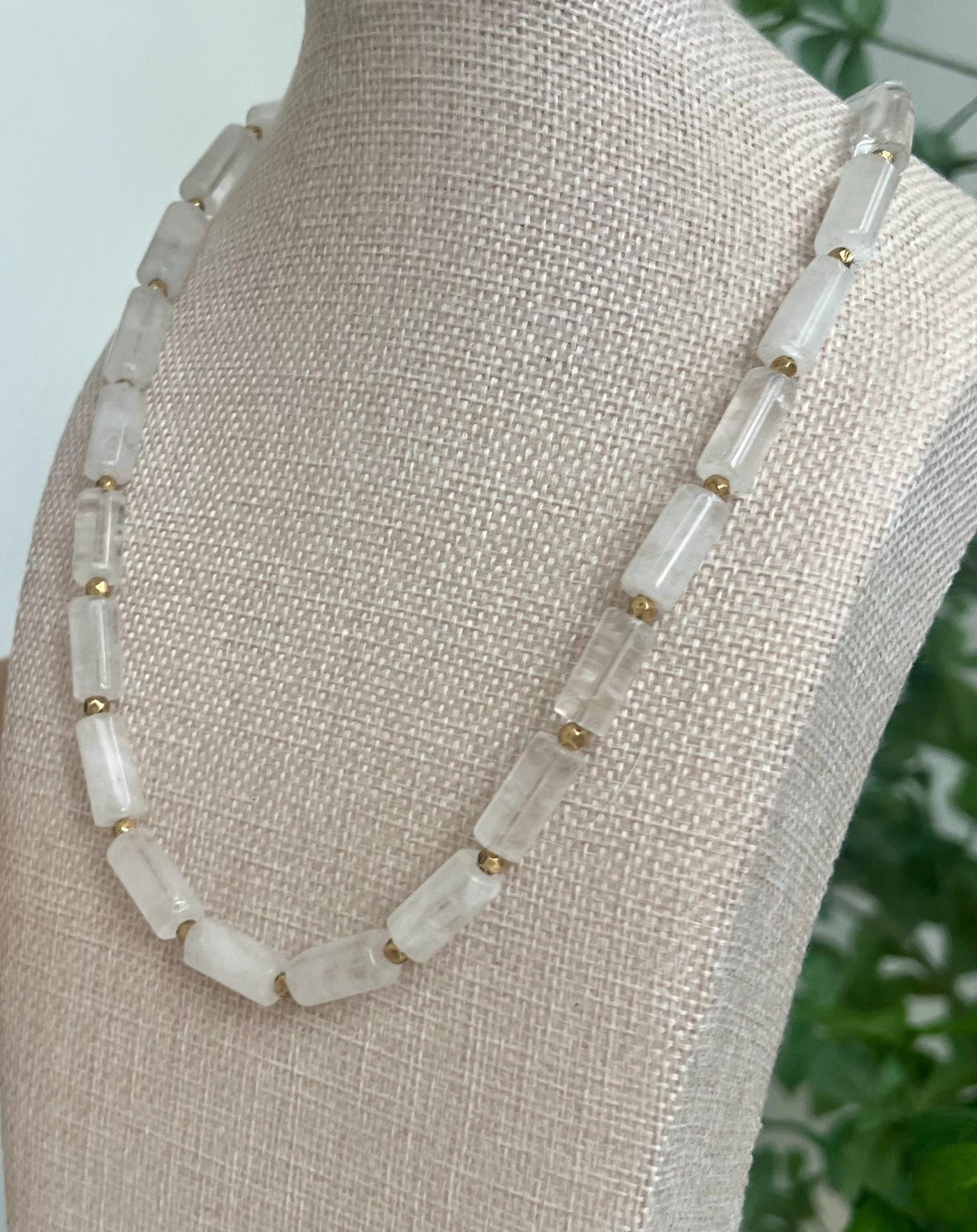 Clear Quartz Beaded Necklace Non-Tarnish Gold Plated Pewter Toggle Clasp/Beads Clear Quartz Layering Necklace Semi-Precious Gemstones