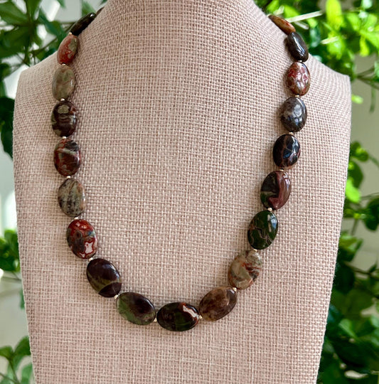 Green Chrysocolla Beaded Necklace with 18k Gold Filled Clasp and Accent Beads Natural Semi-Precious Gemstone Colorful Oval Beaded Necklace
