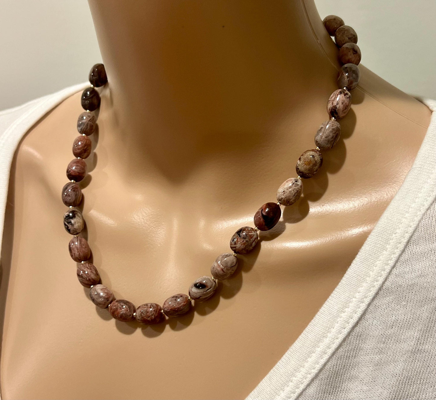 Pietersite Beaded Necklace 18k Gold Filled Clasp/Accent Beads Semi-Precious Gemstone Necklace Pietersite  Beads Earthtones