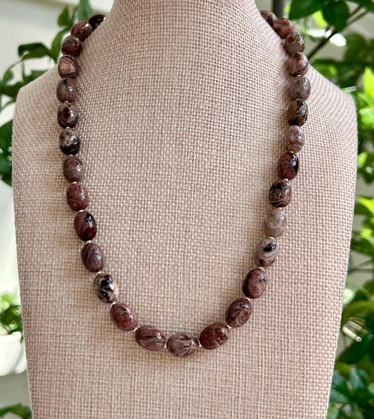 Pietersite Beaded Necklace 18k Gold Filled Clasp/Accent Beads Semi-Precious Gemstone Necklace Pietersite  Beads Earthtones