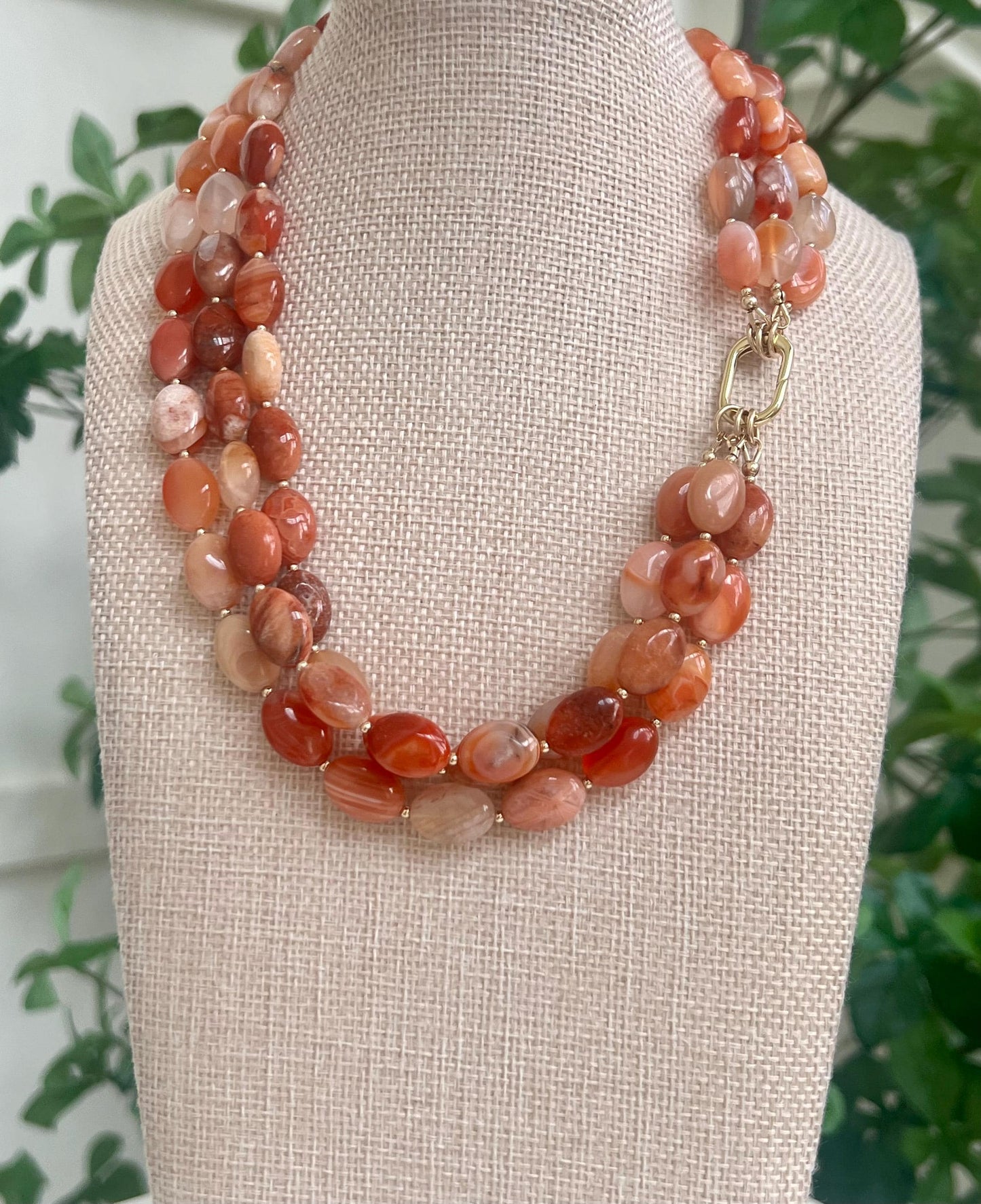 Botswana Agate Three Strand Beaded Necklace