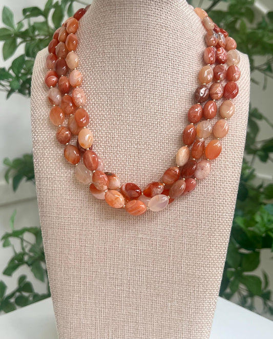 Botswana Agate Three Strand Beaded Necklace