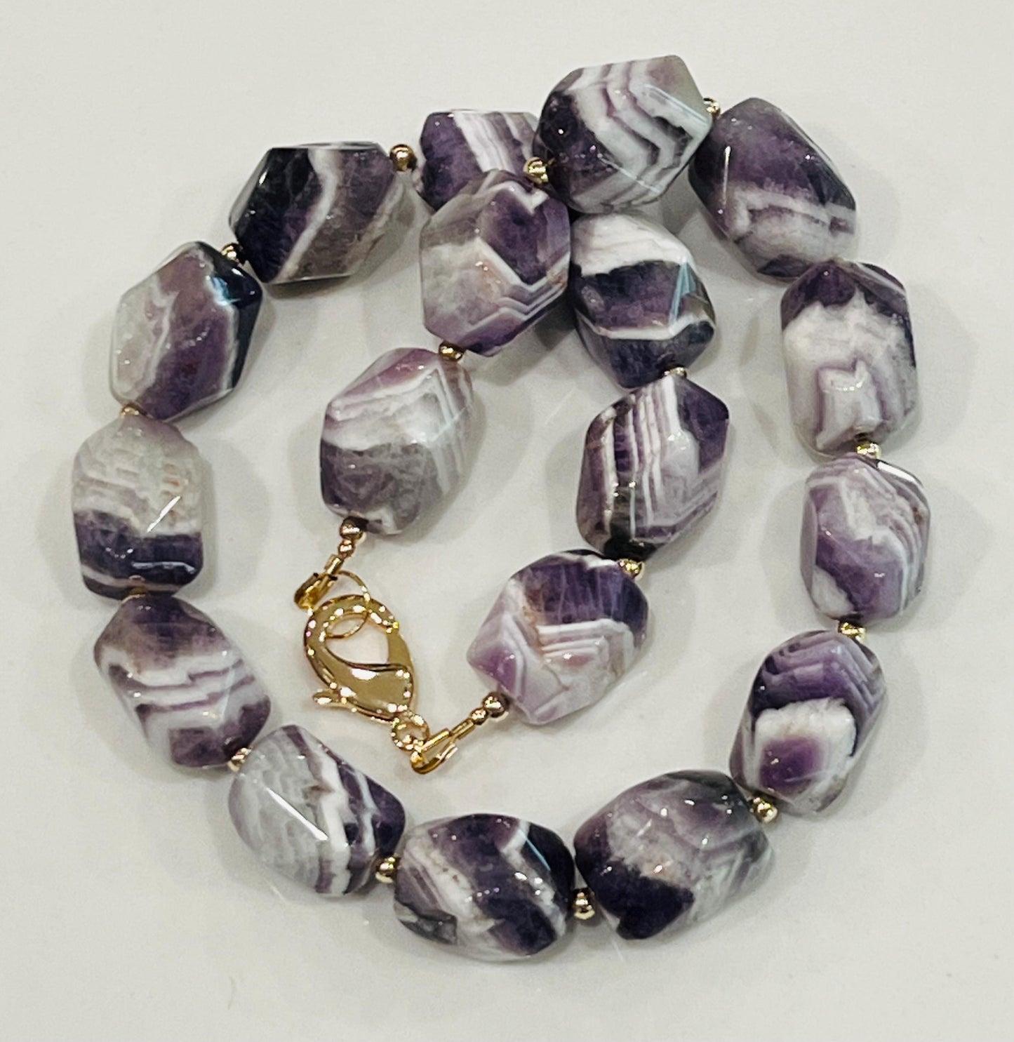 Chevron Amethyst Beaded Necklace with 18K Gold Filled Clasp/Accent Beads Natural Semi-Precious Gemstone Necklace Purple Beaded Necklace