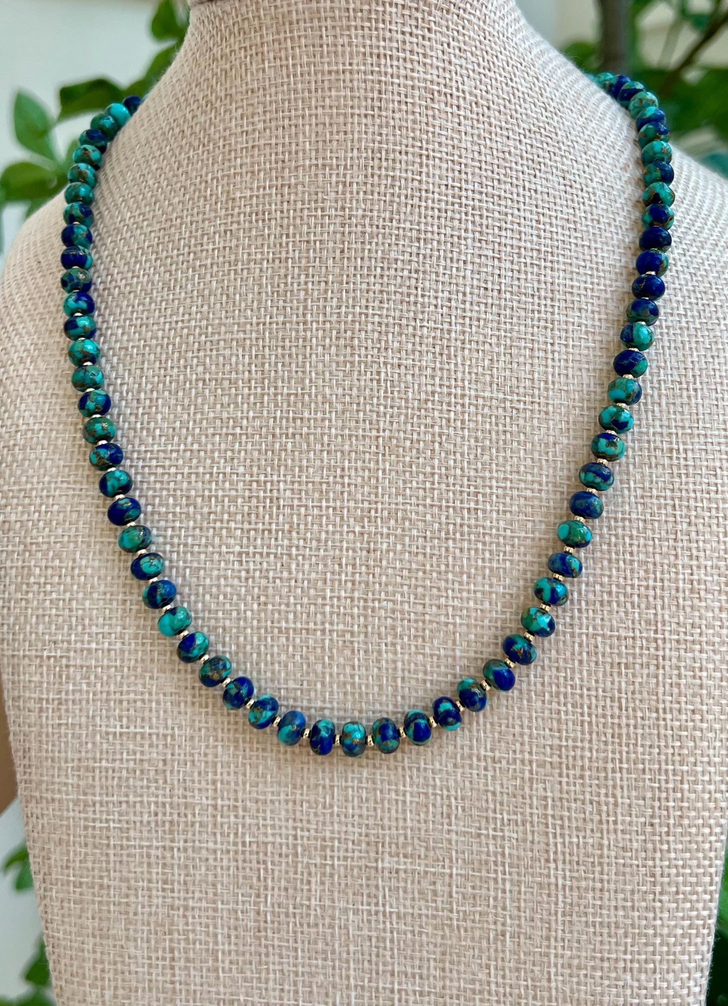 Natural Lapis Mohave Copper Blue Turquoise Beaded Necklace