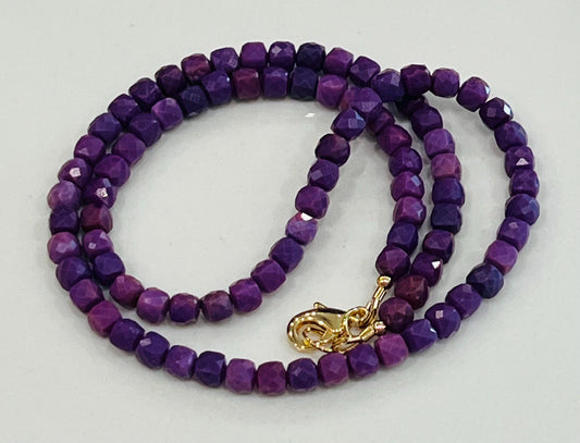 Phosphosiderite Beaded Necklace 18k Gold Filled Clasp 4mm Cubed Striking Purple Stones Phosphosiderite Jewelry Beaded Layering Necklace
