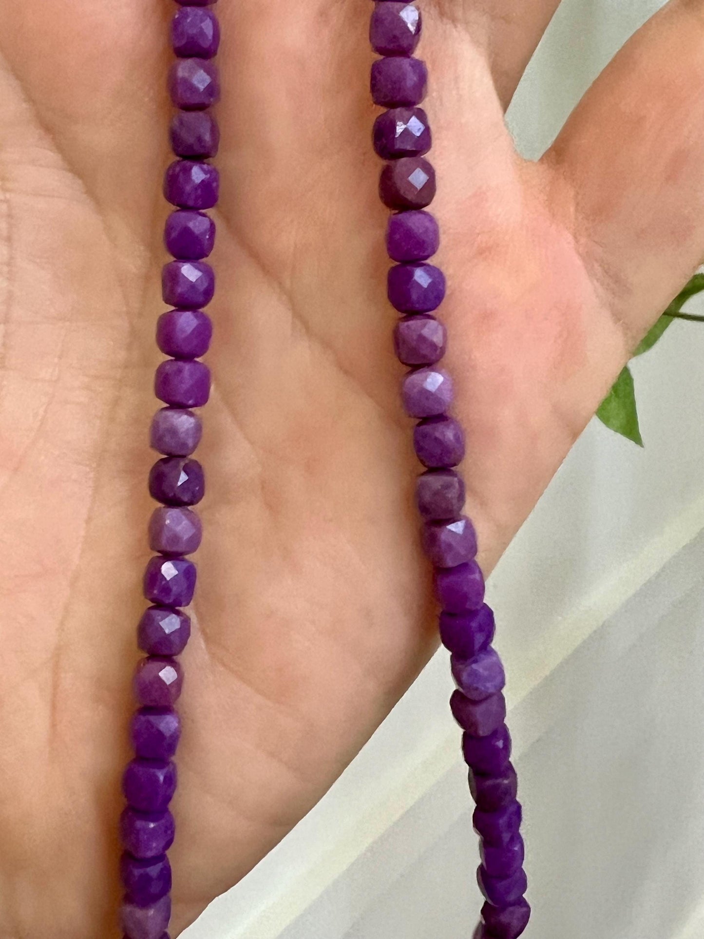 Phosphosiderite Beaded Necklace 18k Gold Filled Clasp 4mm Cubed Striking Purple Stones Phosphosiderite Jewelry Beaded Layering Necklace