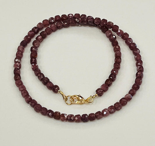 Purple Mica Beaded Necklace 18k Gold Filled Clasp 4mm Cubed Beads Deep Purple Beaded Necklace Natural Gemstone Beaded Necklace