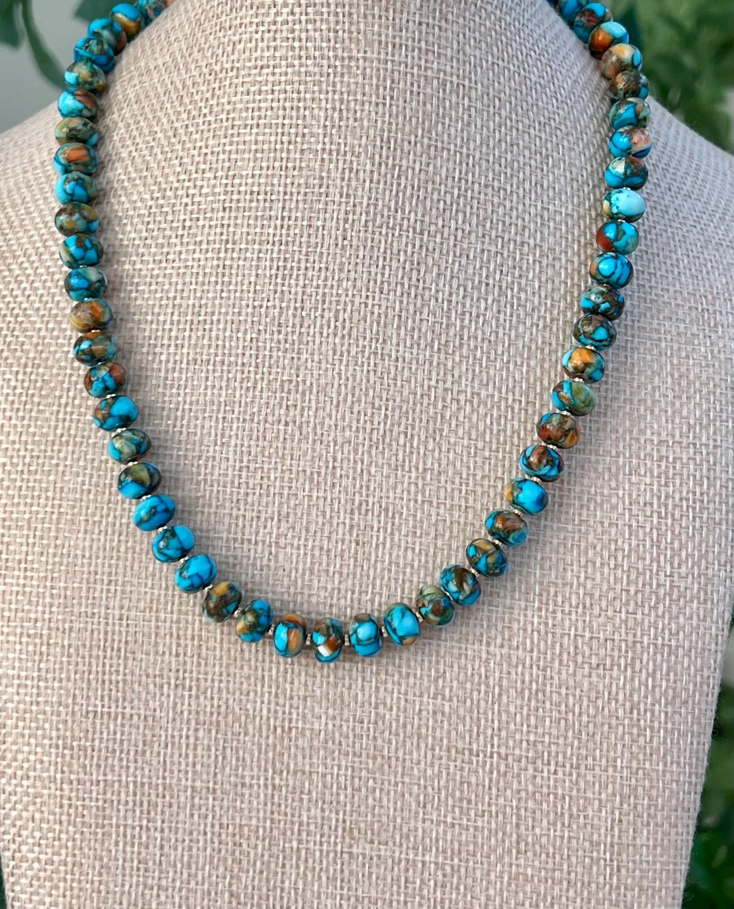 Turquoise and Spiny Oyster Beaded Necklace