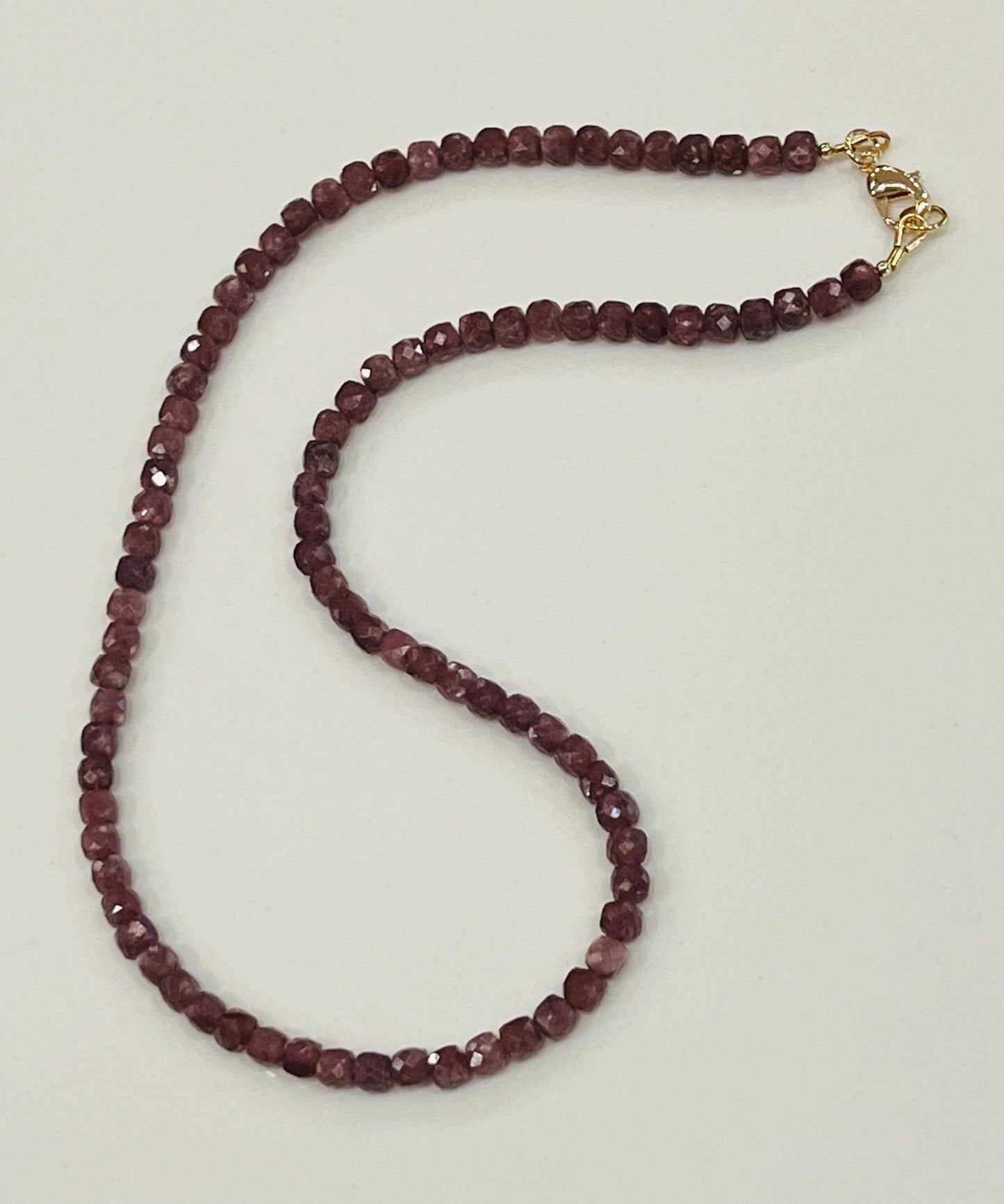 Purple Mica Beaded Necklace 18k Gold Filled Clasp 4mm Cubed Beads Deep Purple Beaded Necklace Natural Gemstone Beaded Necklace