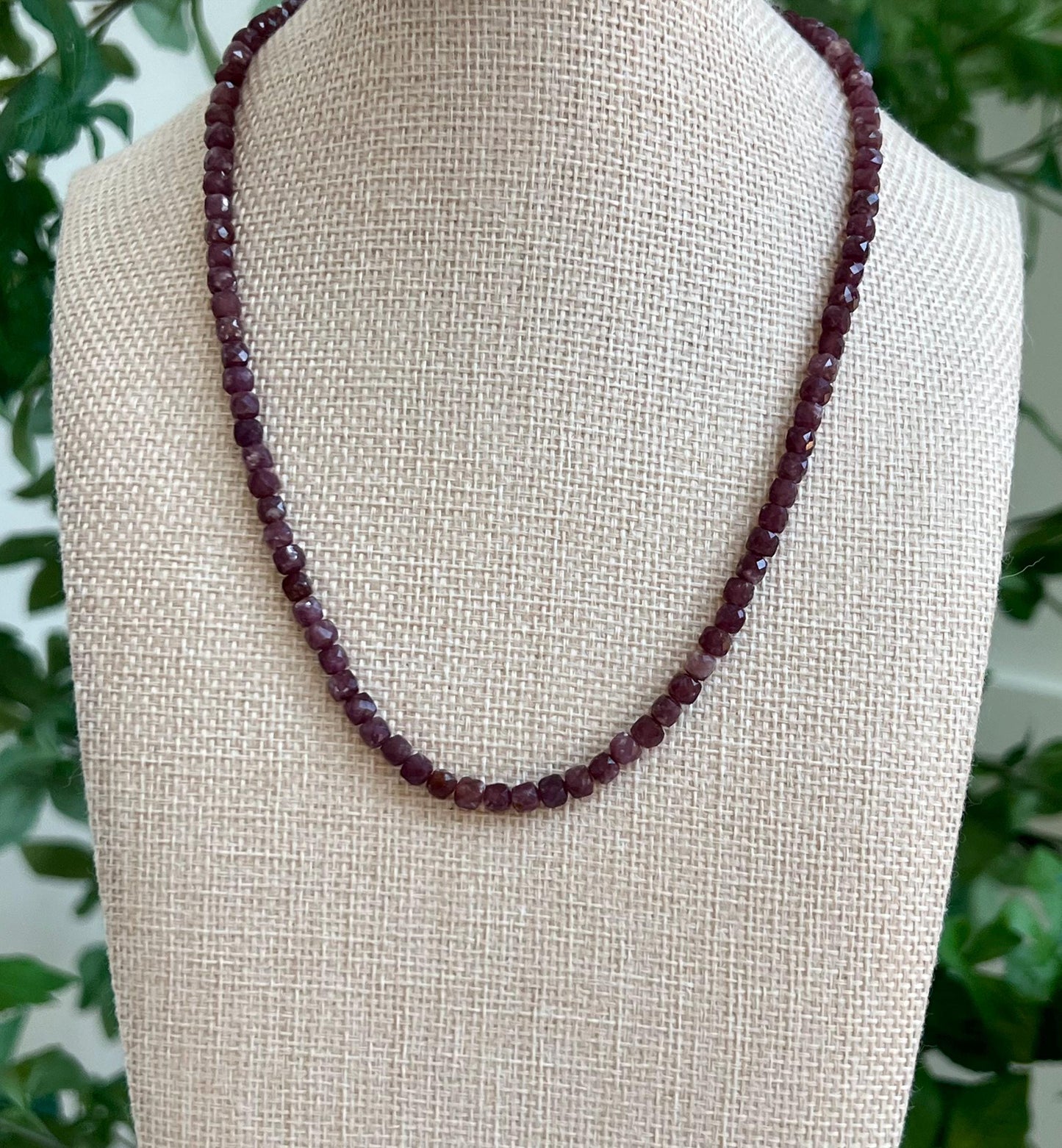 Purple Mica Beaded Necklace 18k Gold Filled Clasp 4mm Cubed Beads Deep Purple Beaded Necklace Natural Gemstone Beaded Necklace