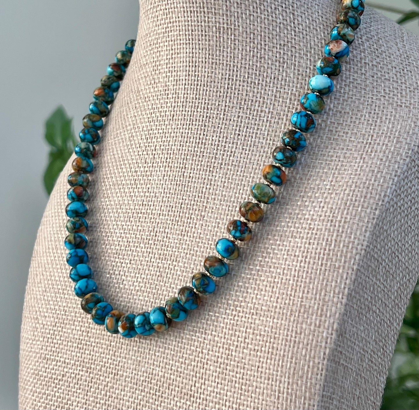 Turquoise and Spiny Oyster Beaded Necklace