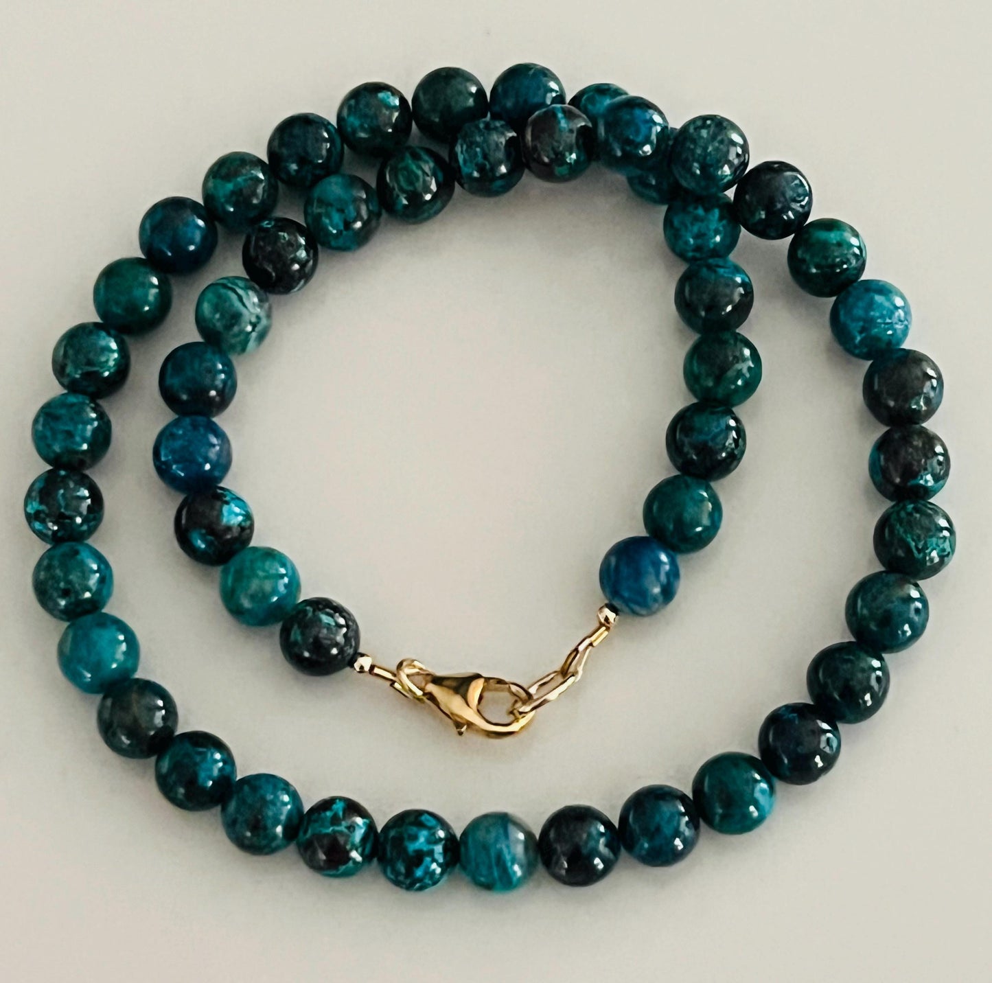 Rare Natural AA Azurite Chrysocolla Malachite Beaded Necklace