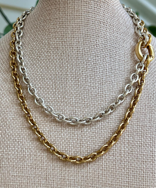 Gold and Silver Heavy Cable Chain Necklace, High Quality Mixed Metals Necklace