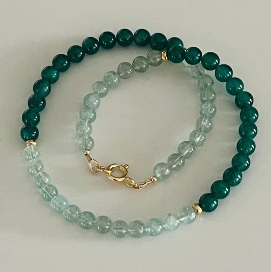 Green Strawberry Quartz and Green Mica Beaded Necklace