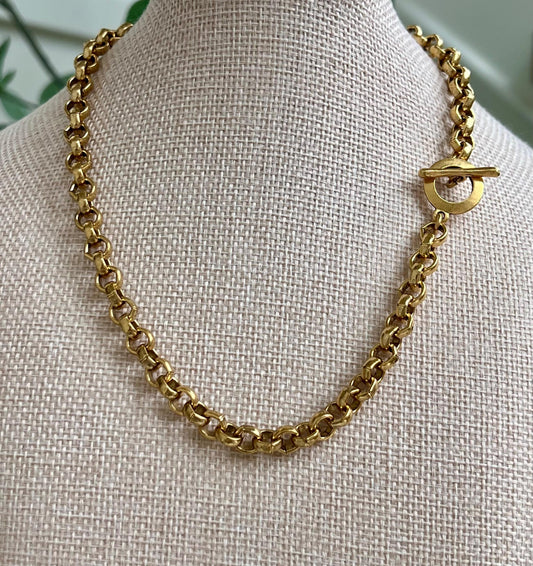 Gold Thick Rolo Chain Necklace
