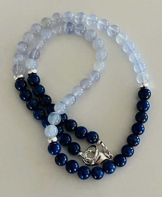 Lapis and Blue Chalcedony Beaded Necklace