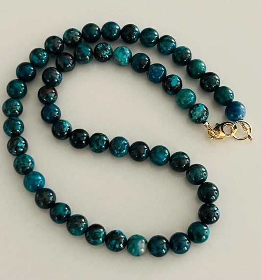 Rare Natural AA Azurite Chrysocolla Malachite Beaded Necklace