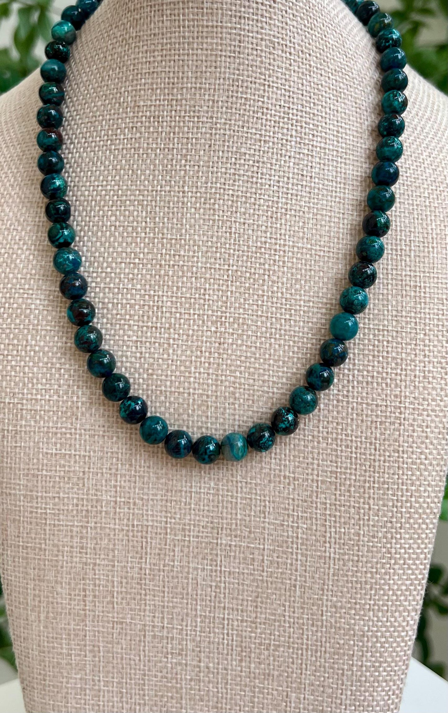 Rare Natural AA Azurite Chrysocolla Malachite Beaded Necklace