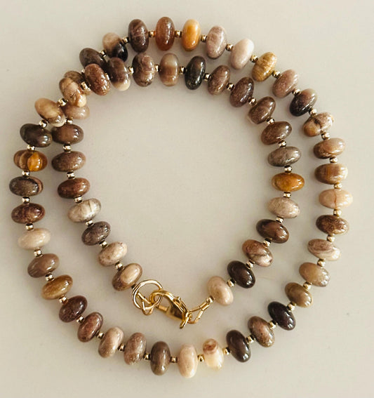 Petrified Wood Opalite Gemstone Necklace