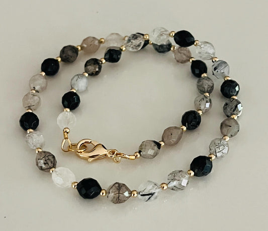 Black Rutilated Quartz Beaded Necklace