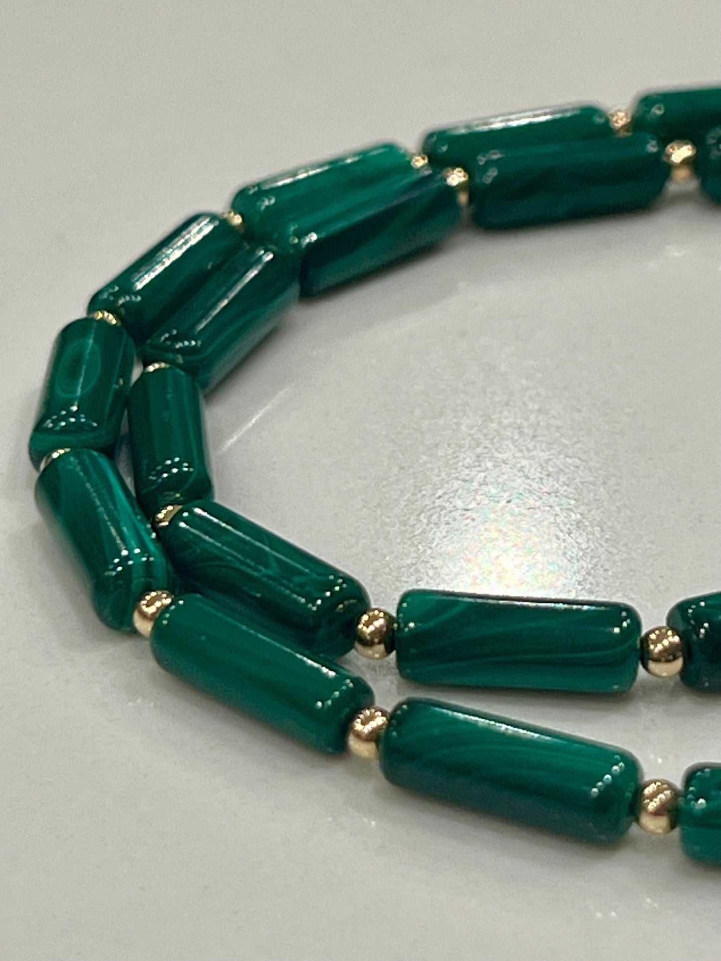 Malachite Beaded Necklace: 18k Gold Filled Clasp, Natural Green Gemstone