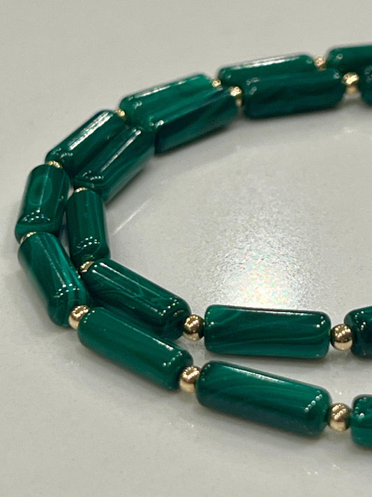 Malachite Beaded Necklace: 18k Gold Filled Clasp, Natural Green Gemstone