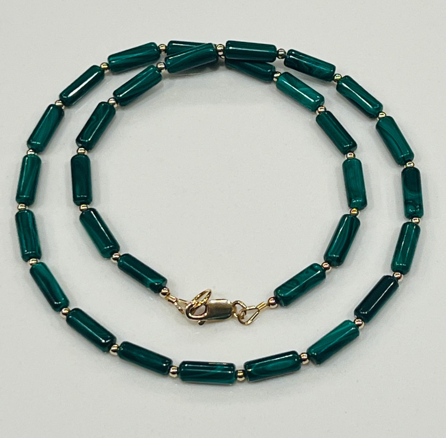 Malachite Beaded Necklace: 18k Gold Filled Clasp, Natural Green Gemstone