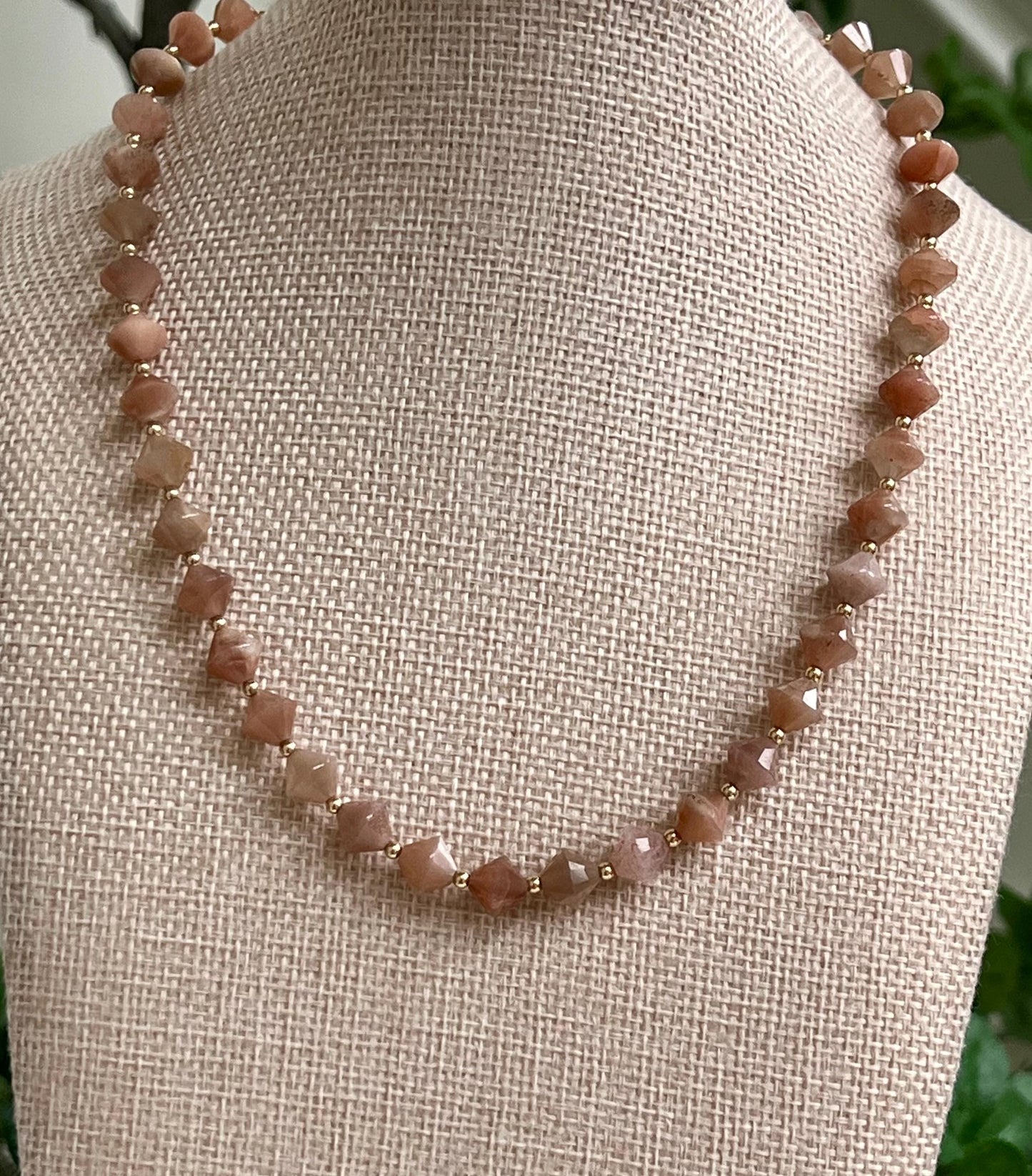 Peach Moonstone Beaded Necklace