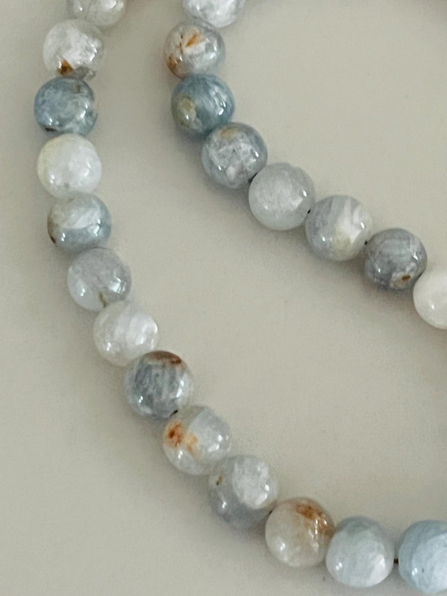 Celestite Beaded Necklace: 8mm Smooth Round Stones, Gold Filled Clasp