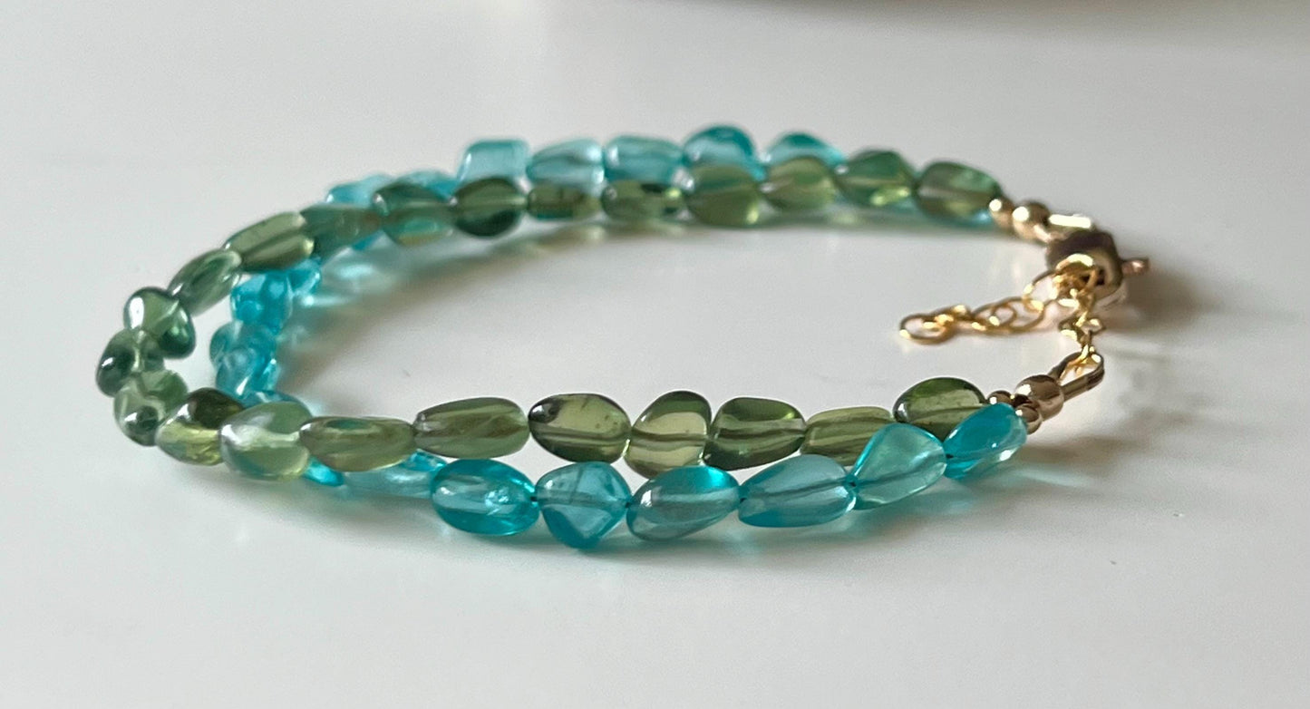Blue and Green Apatite Double Strand Beaded Bracelet