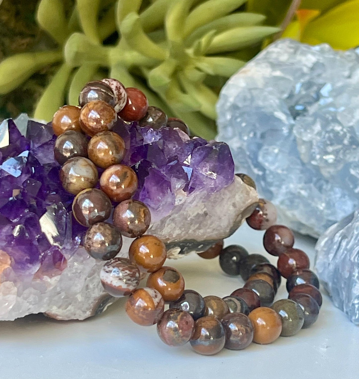 Tiger Iron Beaded Necklace: Smooth Round 8mm Gemstone, Gold Filled Clasp