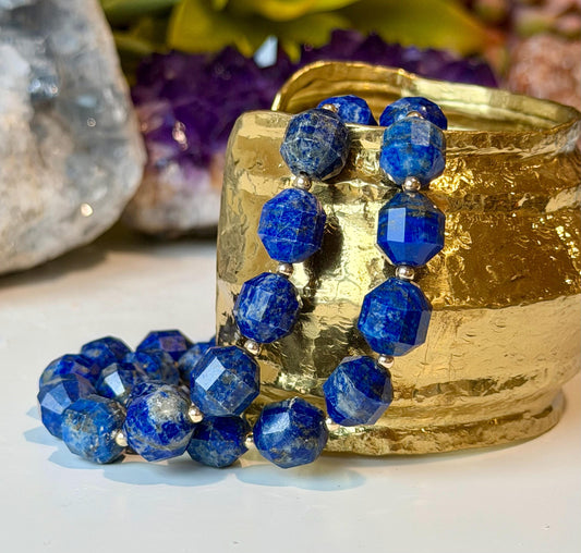 Lapis Lazuli Necklace: 18k Gold Filled Clasp/Beads, Natural Gemstone Necklace 10mm Gorgeous Lapis Energy Prism Cut Stones