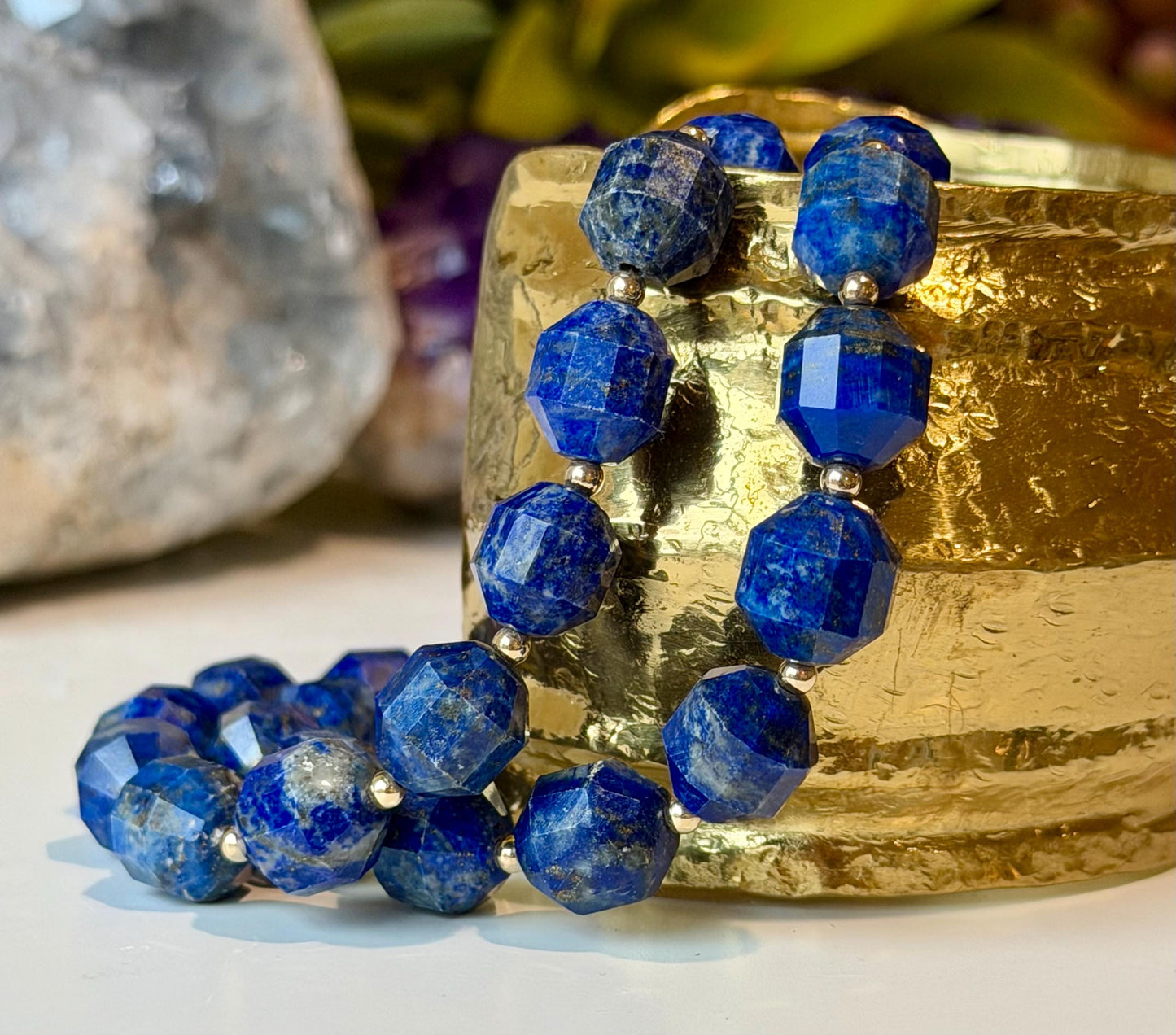 Lapis Lazuli Necklace: 18k Gold Filled Clasp/Beads, Natural Gemstone Necklace 10mm Gorgeous Lapis Energy Prism Cut Stones