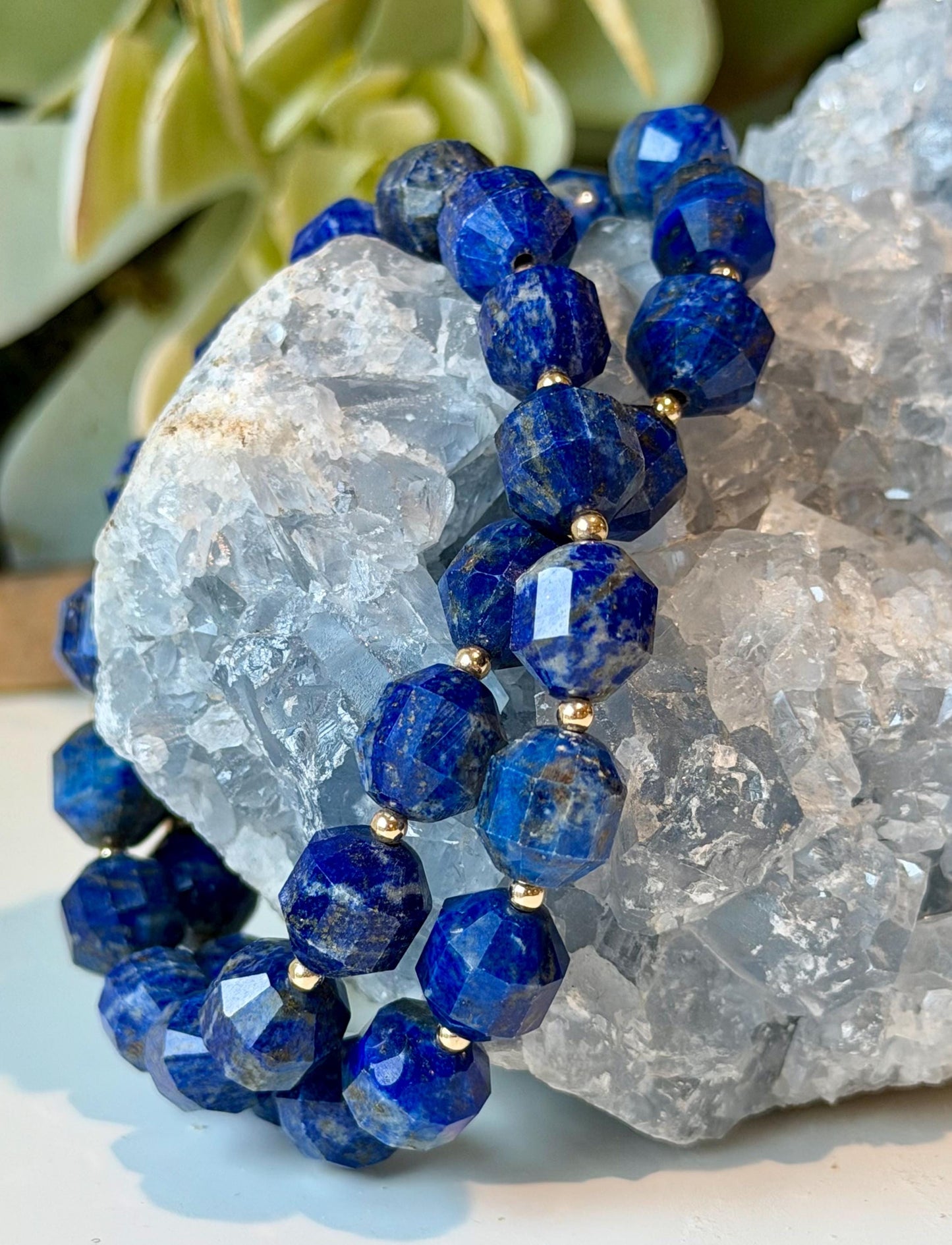 Lapis Lazuli Necklace: 18k Gold Filled Clasp/Beads, Natural Gemstone Necklace 10mm Gorgeous Lapis Energy Prism Cut Stones