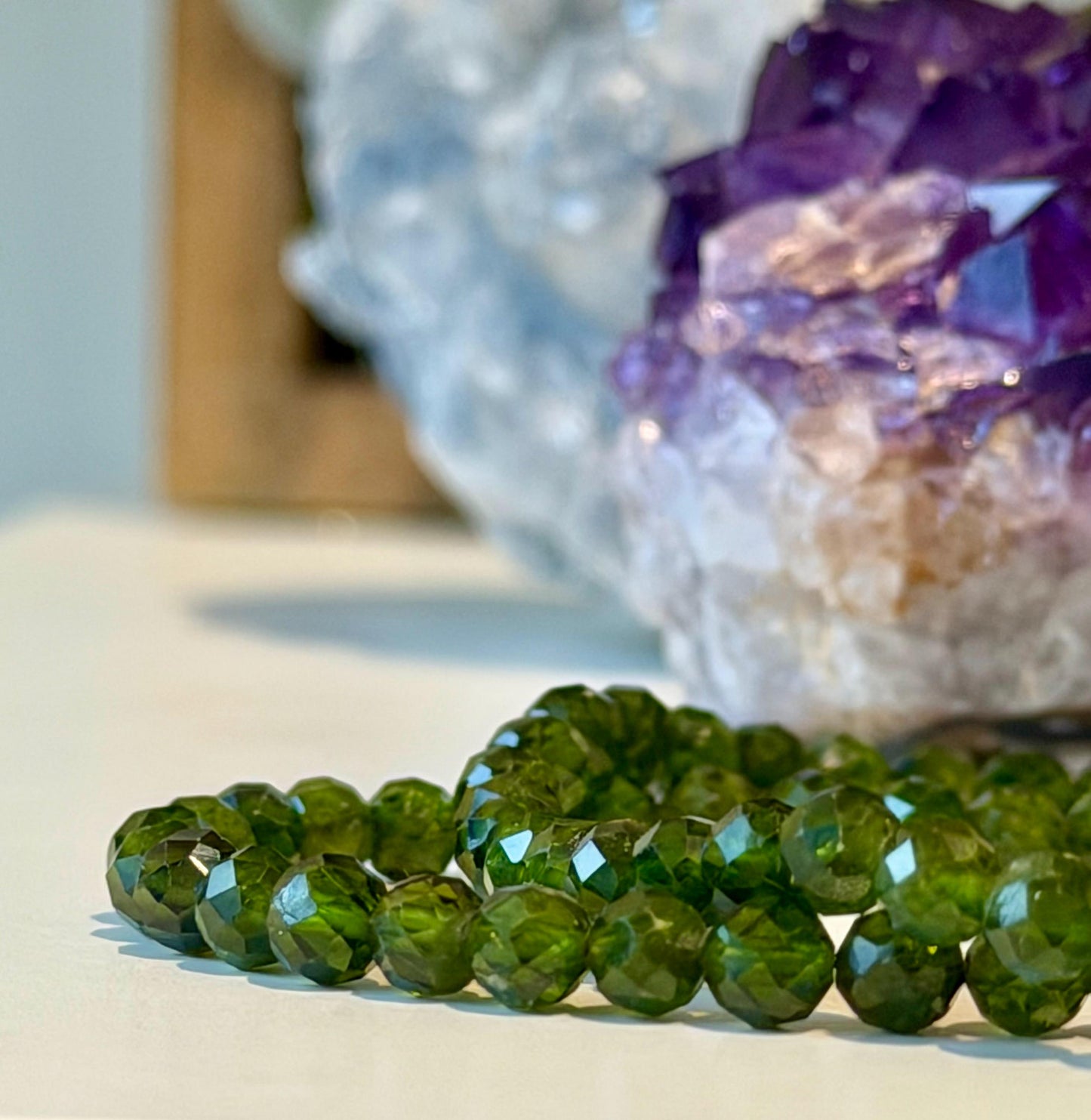 AAA Chrome Diopside Beaded Necklace: 18k Gold Filled Clasp, 5mm Faceted Round Sparkling Dark Diopside Green Gemstone