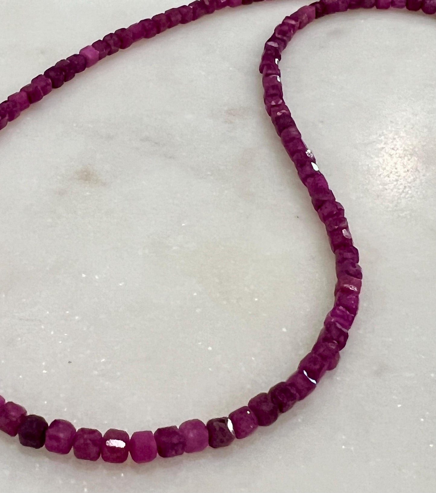 Ruby Beaded Anklet: 18k Gold Filled Clasp, 3mm Cubed Gemstones, 10.5 inches in Length
