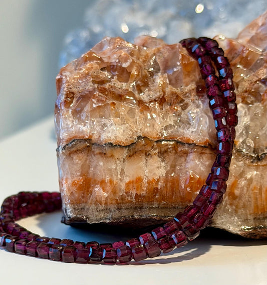 Mozambique Garnet Necklace: 18k Gold Filled Clasp, 3mm Cubed Gemstone