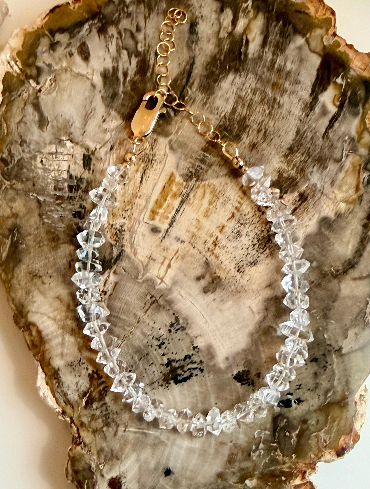Herkimer Diamond Bracelet: AAA Herkimer Diamond Stones with Gold Filled Clasp/Beads, 6.5-8 inches in Length Bracelet