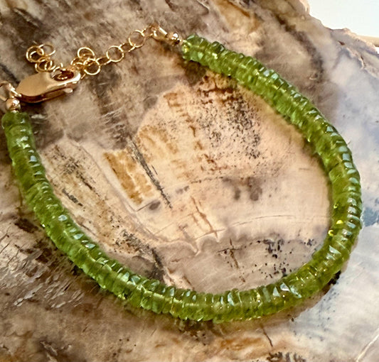 Peridot Bracelet: Heishi Tyre 5mm AAA Peridot Beaded Bracelet with Gold Filled Clasp, 6.5-8 inches in Length Peridot Bracelet