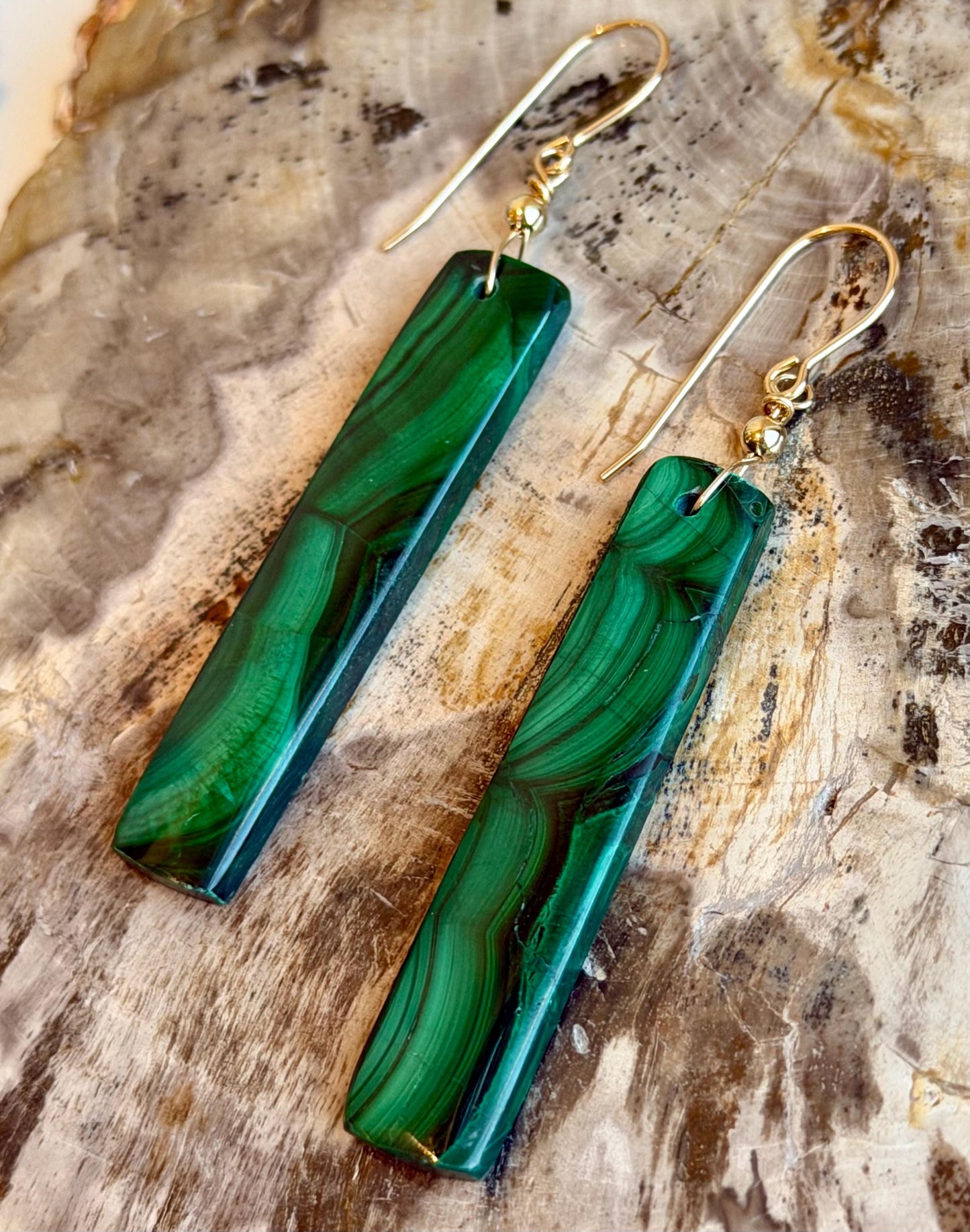 Malachite Earrings: Malachite Earrings 2.5 inches in Length, Gold Filled Ear Wires, Natural Gemstone Earrings