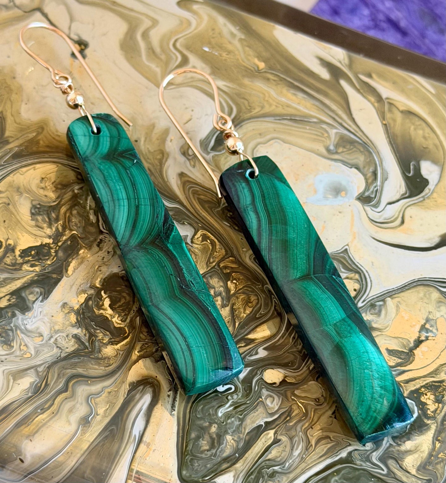 Malachite Earrings: Malachite Earrings 2.5 inches in Length, Gold Filled Ear Wires, Natural Gemstone Earrings
