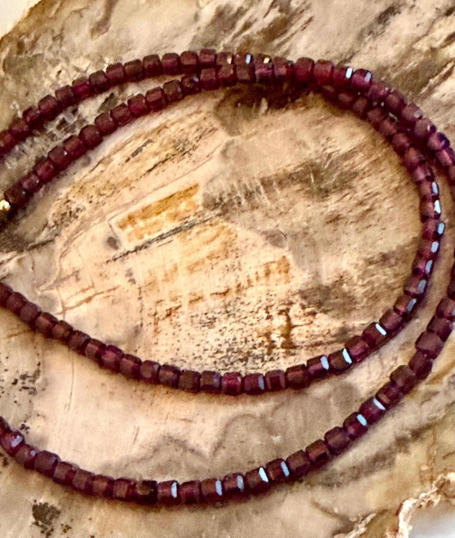 Mozambique Garnet Necklace: 18k Gold Filled Clasp, 3mm Cubed Gemstone