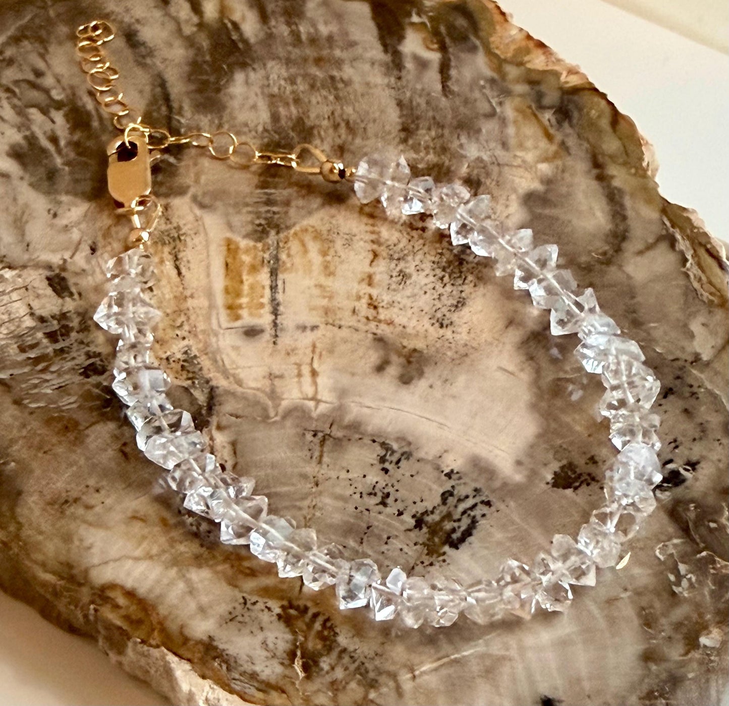 Herkimer Diamond Bracelet: AAA Herkimer Diamond Stones with Gold Filled Clasp/Beads, 6.5-8 inches in Length Bracelet