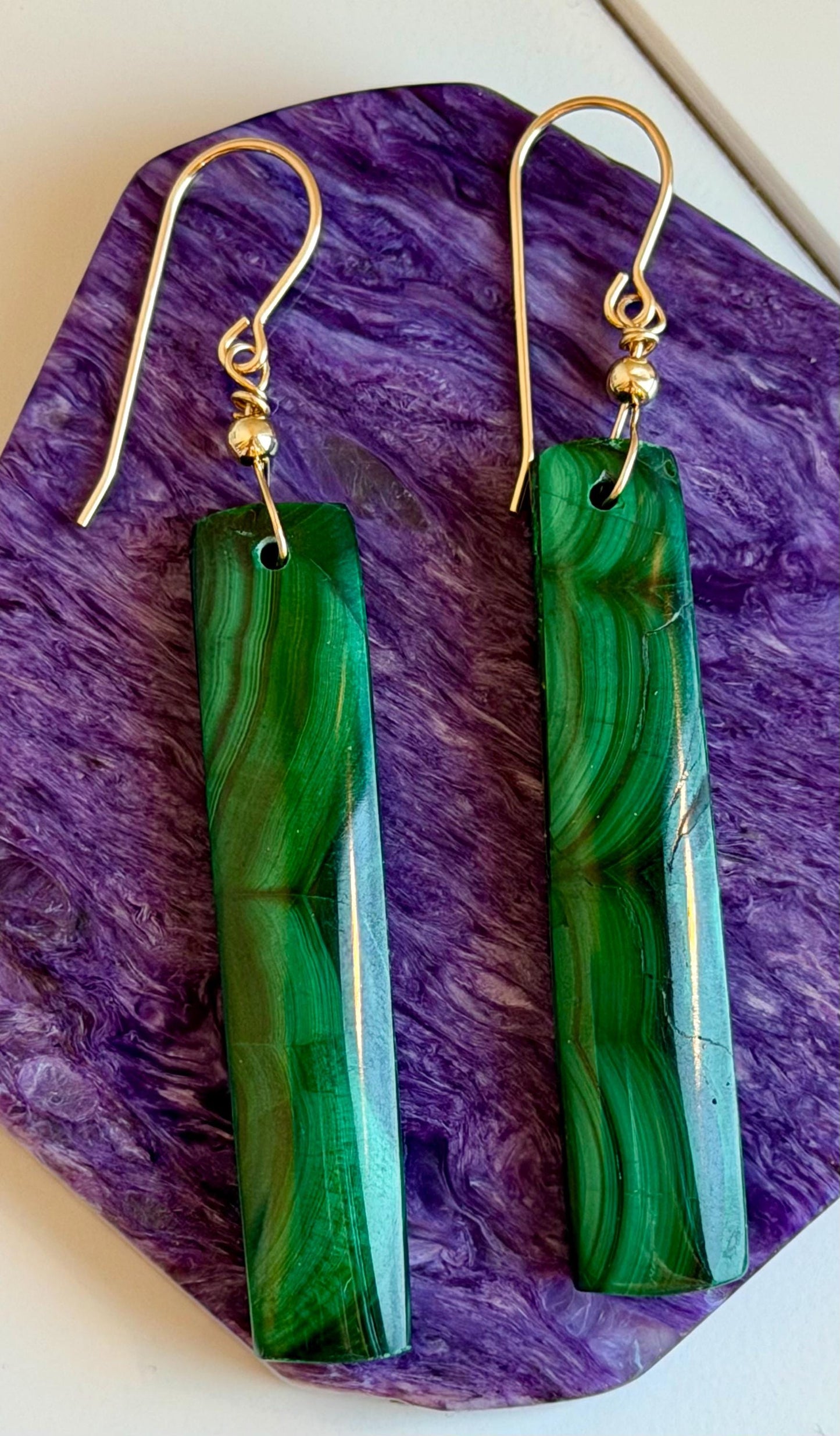 Malachite Earrings: Malachite Earrings 2.5 inches in Length, Gold Filled Ear Wires, Natural Gemstone Earrings