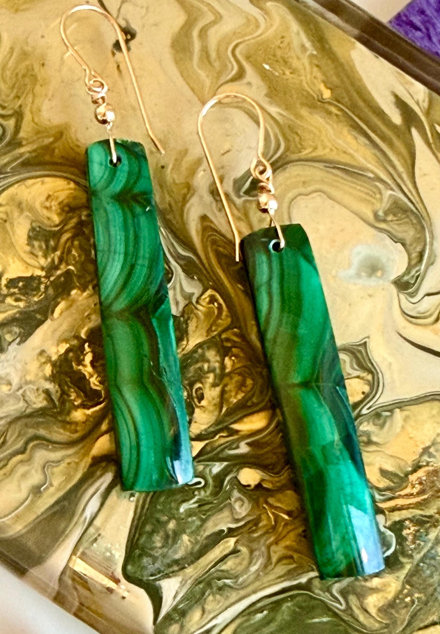 Malachite Earrings: Malachite Earrings 2.5 inches in Length, Gold Filled Ear Wires, Natural Gemstone Earrings
